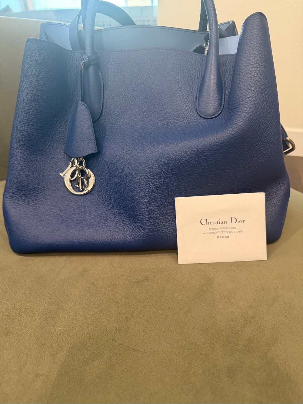 Christian Dior Open Bar Tote Bag Leather Blue - Picture 2 of 13